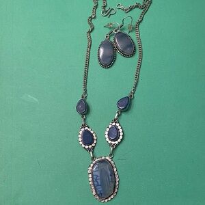 Elegant Blue and Silver Necklace and Earring Set